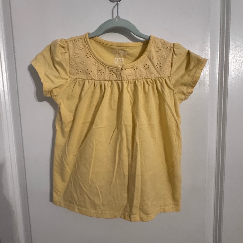 Carter's Yellow Short Sleeve Tee with Floral Embroidery
